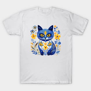 Ukraine Cat Floral Vintage Ukrainian Flag Vyshyvanka Style T-Shirt